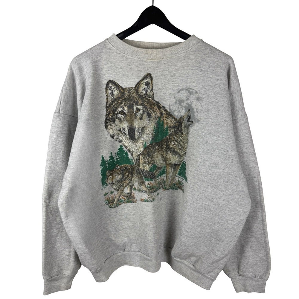 Vintage 90s Cotton Grove Wolf Animal Nature Pullover Sweatshirt Size 2XL